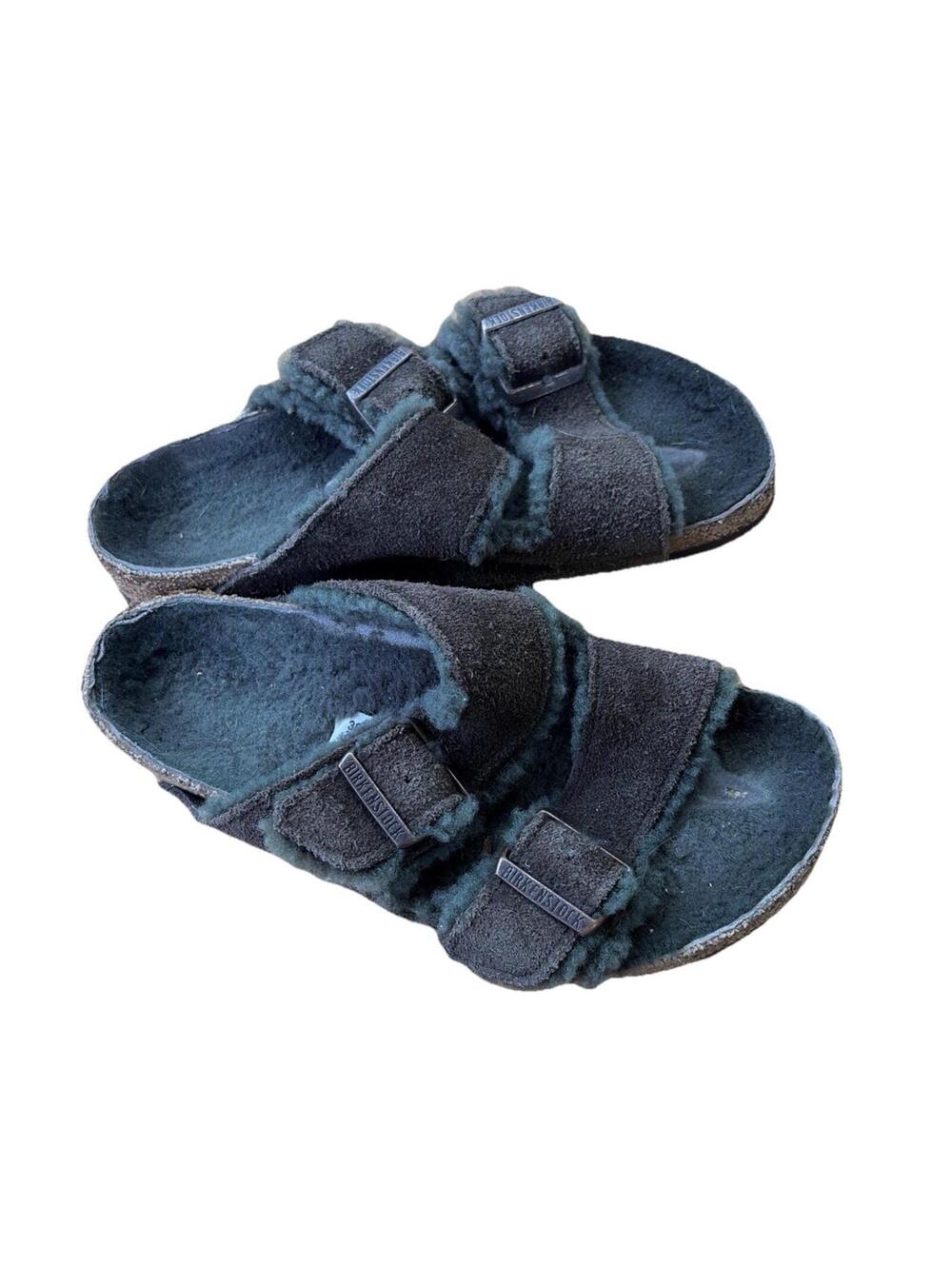 Birkenstock Arizona Shearling Suede Mocha Buckle Comfort Sandals Fuzzy Brown 38